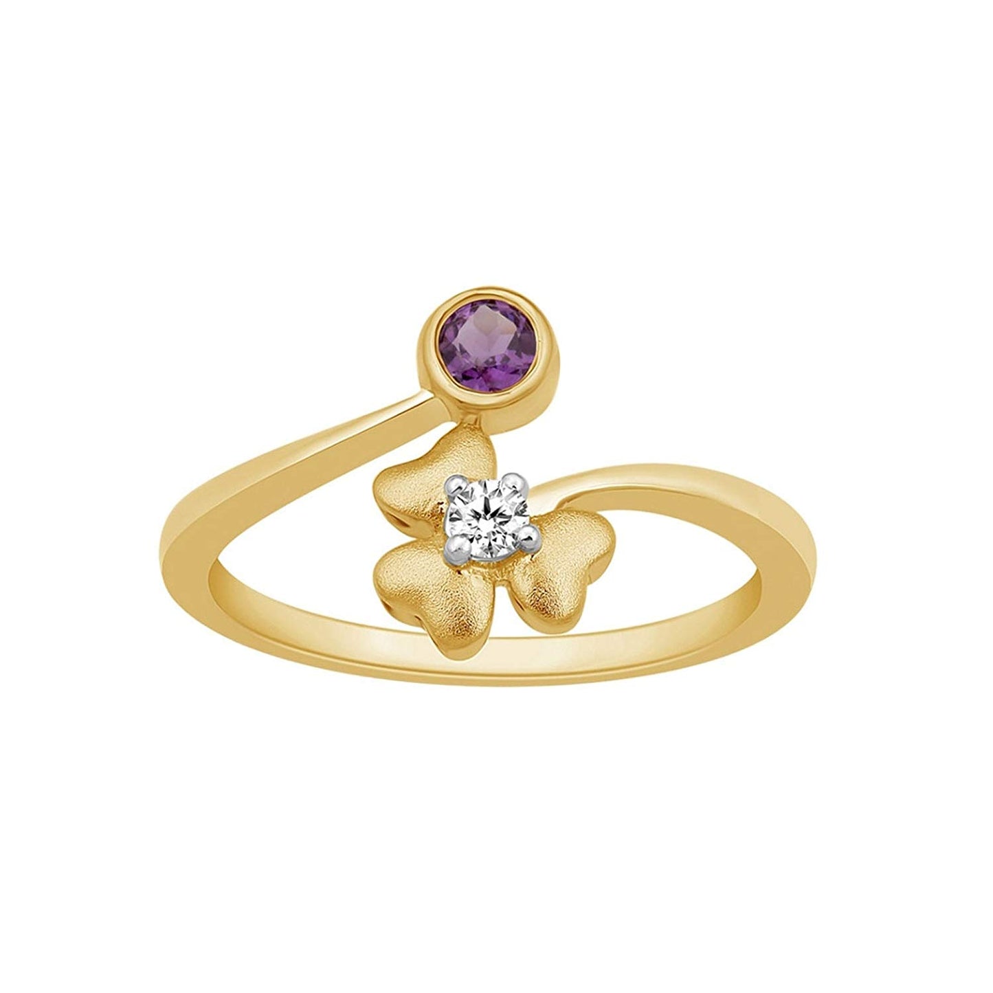atjewels 14K Yellow Gold Over 925 Silver Round Amethyst and White CZ Bypass Ring MOTHER'S DAY SPECIAL OFFER - atjewels.in
