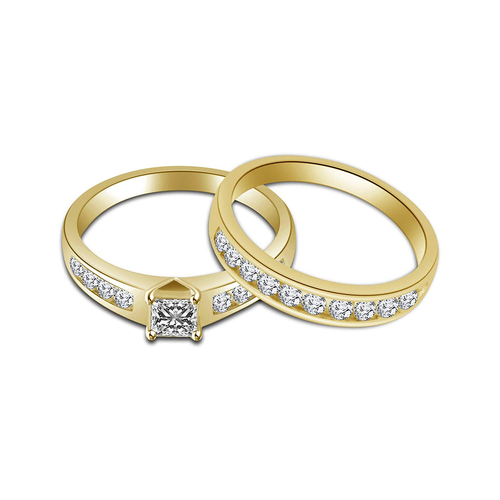 atjewels Princess & Round Cut White CZ Solitaire Ring in 18K Yellow Gold Over .925 Sterling Silver MOTHER'S DAY SPECIAL OFFER - atjewels.in