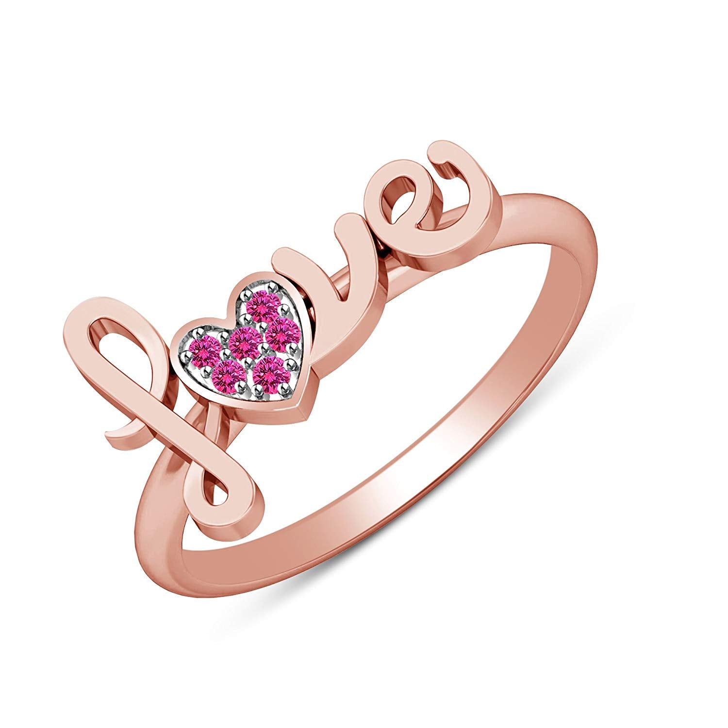 atjewels 14K Rose Gold Over 925 Sterling Silver Round Pink Sapphire Love Heart Ring MOTHER'S DAY SPECIAL OFFER - atjewels.in