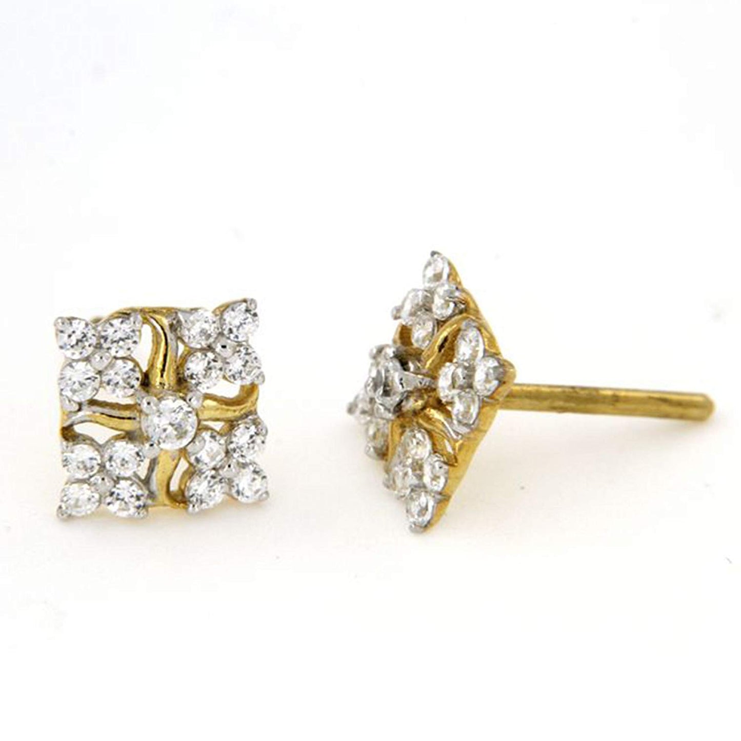 atjewels 18K Yellow Gold Over 925 Sterling Round Cut White CZ Square Shape Stud Earrings MOTHER'S DAY SPECIAL OFFER - atjewels.in