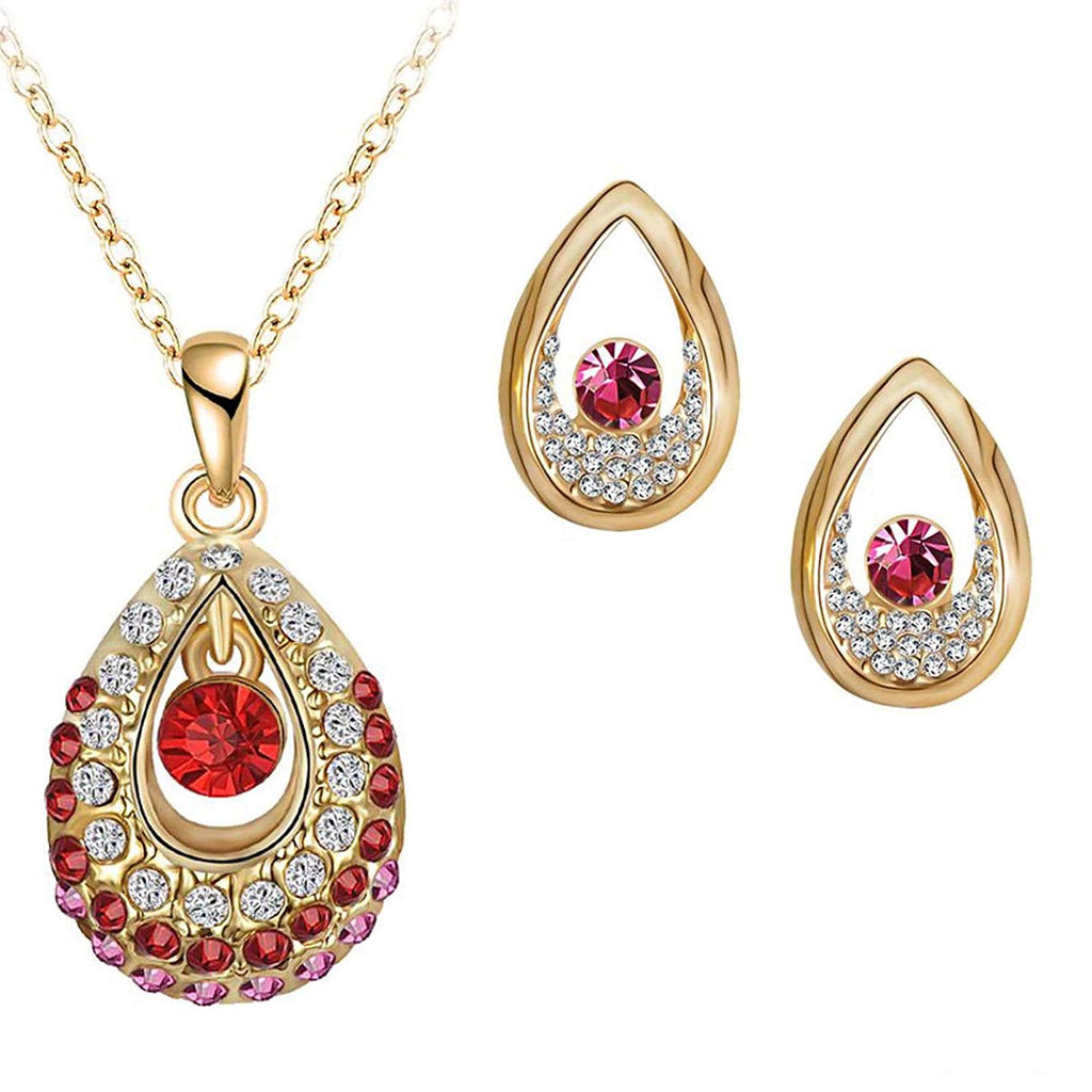 atjewels Round Cut Garnet, Sapphire & White CZ 14k Yellow Gold Over .925 Sterling Silver Fancy Party Wear Jewelry Set For Girl's & Women's For Navratri Special - atjewels.in