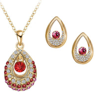 atjewels Round Cut Garnet, Sapphire & White CZ 14k Yellow Gold Over .925 Sterling Silver Fancy Party Wear Jewelry Set For Girl's & Women's For Navratri Special - atjewels.in
