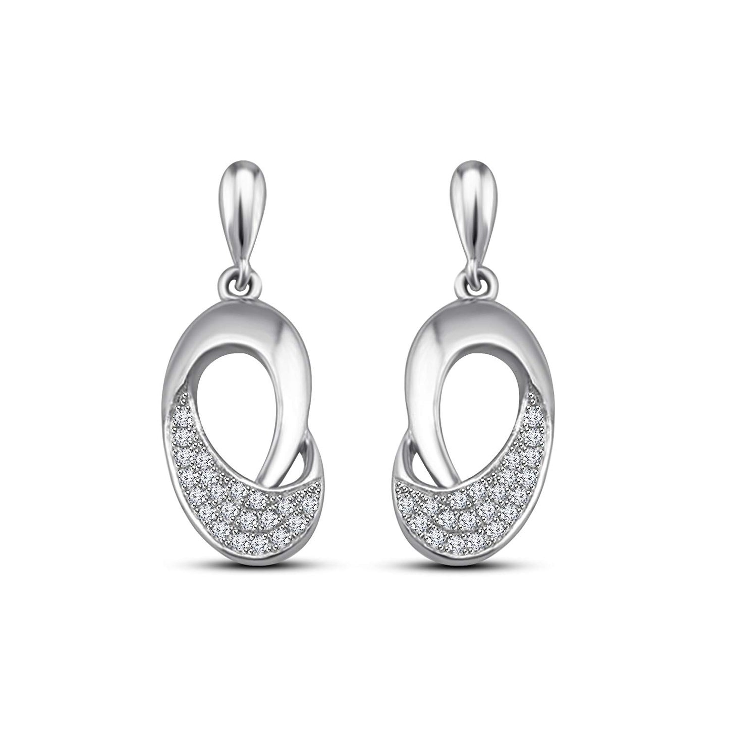 atjewels 18k White Gold Plated on 925 Sterling Silver Round White CZ Dangle Earrings MOTHER'S DAY SPECIAL OFFER - atjewels.in