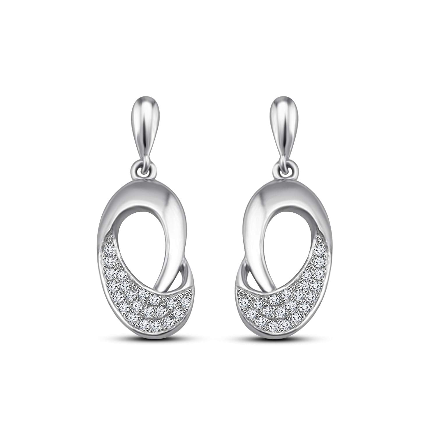 atjewels 18k White Gold Plated on 925 Sterling Silver Round White CZ Dangle Earrings MOTHER'S DAY SPECIAL OFFER - atjewels.in