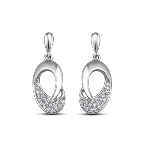 atjewels 18k White Gold Plated on 925 Sterling Silver Round White CZ Dangle Earrings MOTHER'S DAY SPECIAL OFFER - atjewels.in