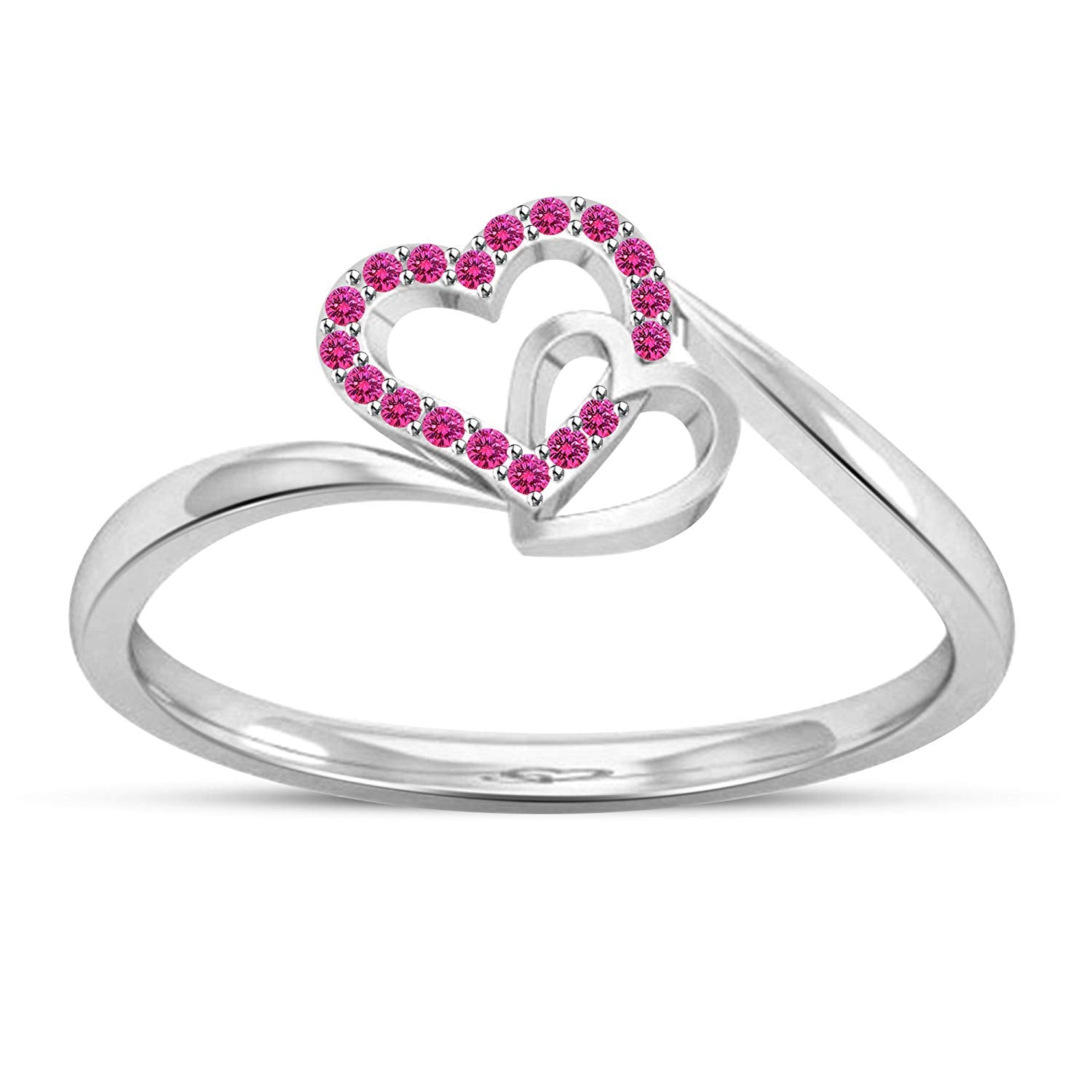 atjewels 14K White Gold Over Sterling Round Pink Sapphire Cross Heart Ring MOTHER'S DAY SPECIAL OFFER - atjewels.in