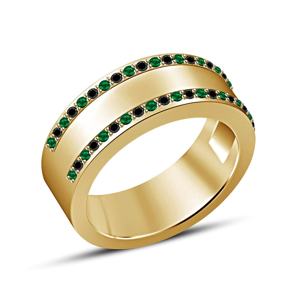 atjewels 0.40 TCW 18K Yellow Gold On .925 Silver Green Emerald & Black CZ Wedding Band Ring For Men's MOTHER'S DAY SPECIAL OFFER - atjewels.in