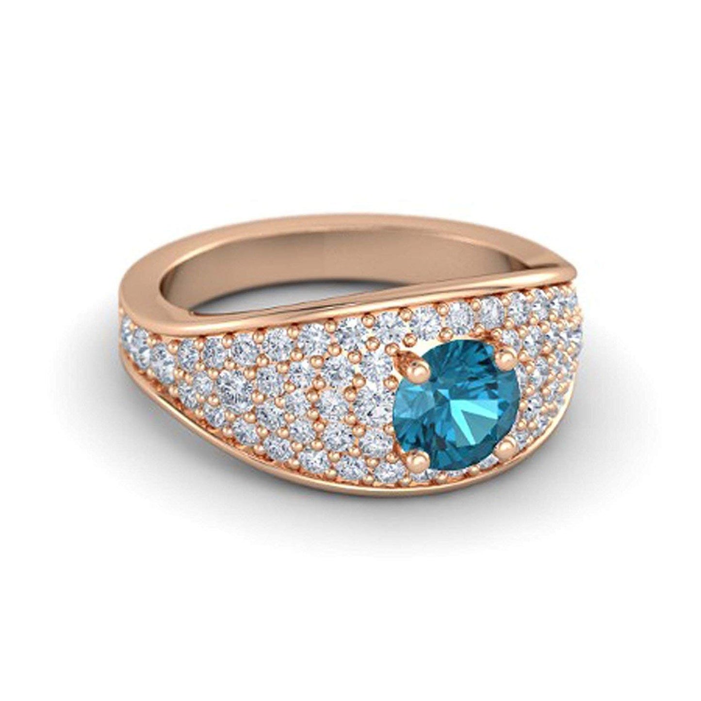 atjewels Round Cut Gemstone & White CZ 14k Rose Gold Over .925 Sterling Silver Solitaire w/ Accents Engagement Ring For Girl's and Women's For Navratri Special - atjewels.in