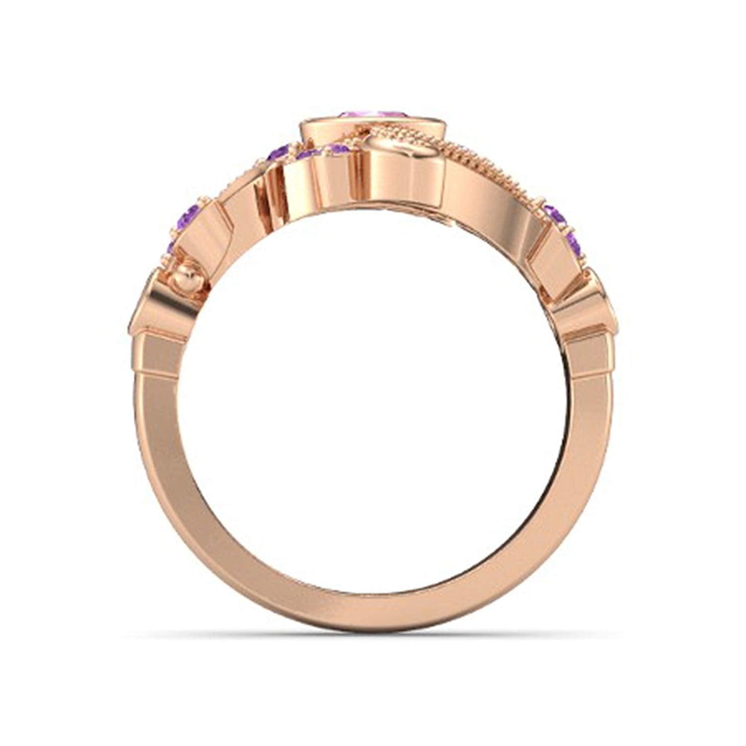 atjewels 14K Rose Gold Over 925 Silver Pink Sapphire and Ametheyst Disney Princess Engagement and Flamenco Ring MOTHER'S DAY SPECIAL OFFER - atjewels.in