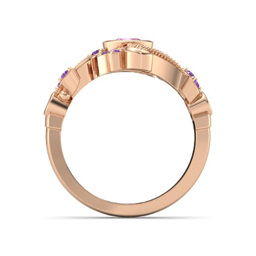 atjewels 14K Rose Gold Over 925 Silver Pink Sapphire and Ametheyst Disney Princess Engagement and Flamenco Ring MOTHER'S DAY SPECIAL OFFER - atjewels.in