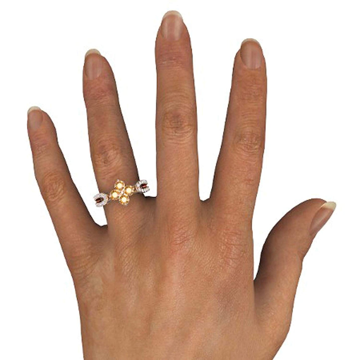atjewels Round Cut Gemstone & White CZ .925 Sterling Silver Engagement Flower Ring For Girl's and Women's For Diwali Special - atjewels.in