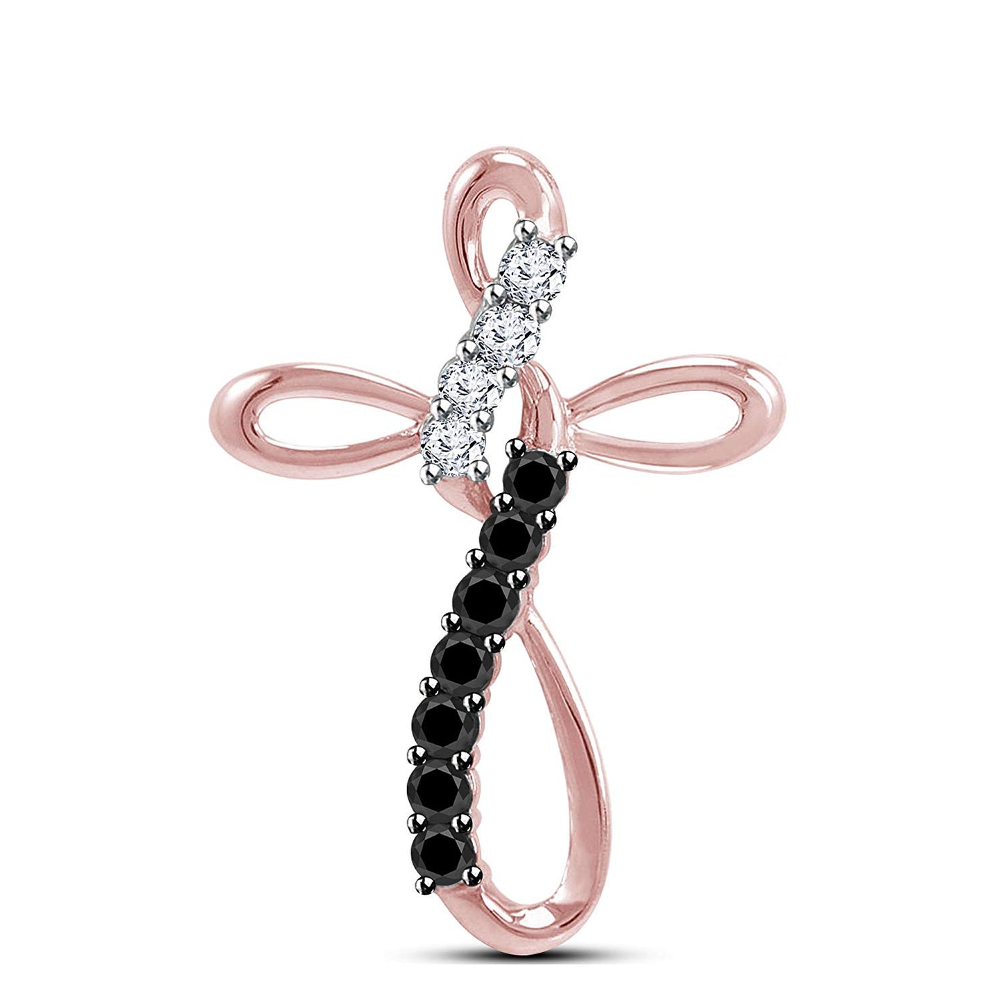 atjewels Rose Gold Over 925 Sterling Silver White & Black CZ Infinity Cross Pendant Without Chain MOTHER'S DAY SPECIAL OFFER - atjewels.in