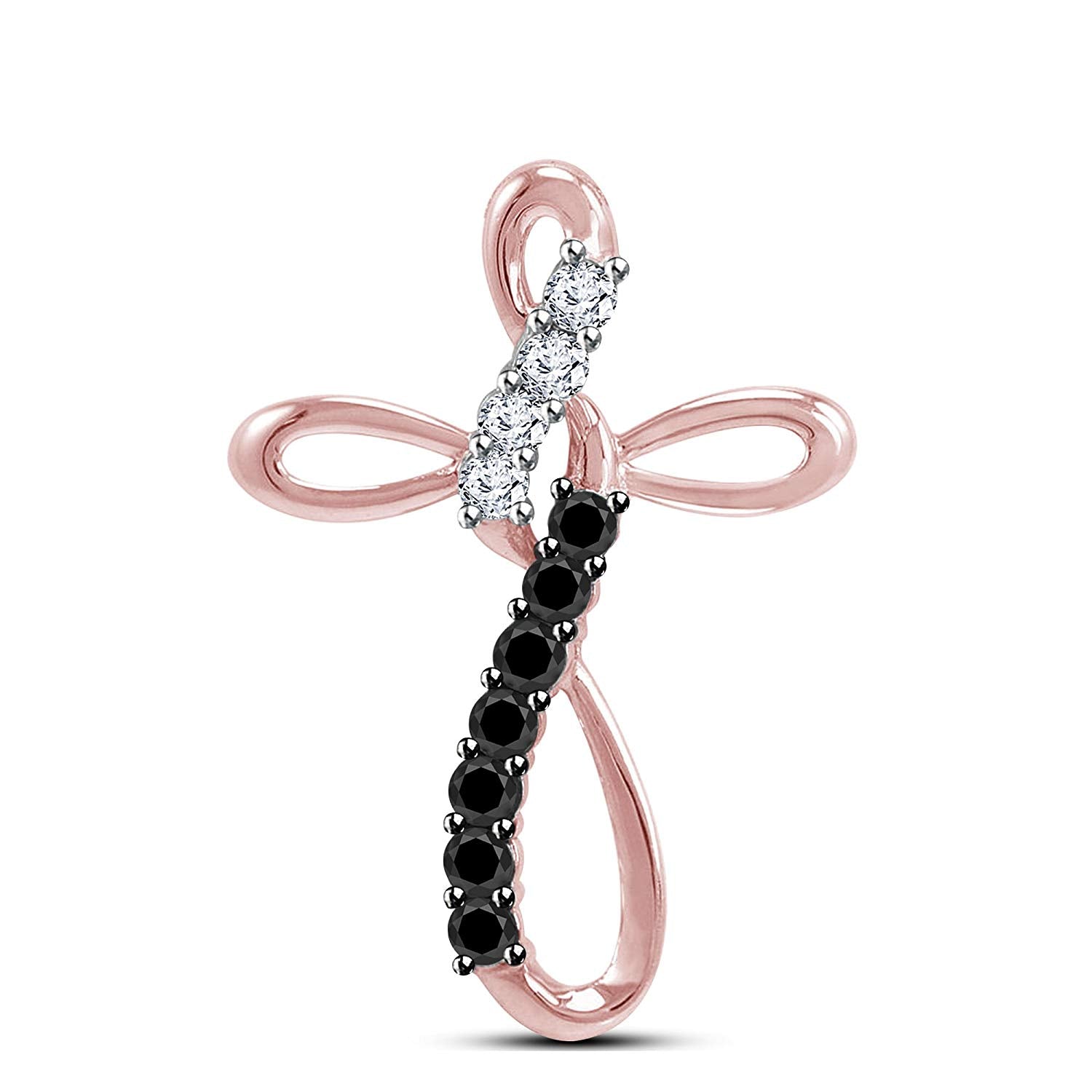 atjewels Rose Gold Over 925 Sterling Silver White & Black CZ Infinity Cross Pendant Without Chain MOTHER'S DAY SPECIAL OFFER - atjewels.in
