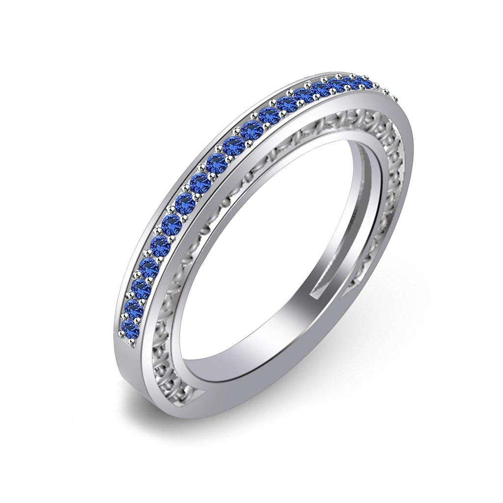 atjewels 14K White Gold on 925 Silver Round Blue Sapphire Wedding Band Ring Size US 8 MOTHER'S DAY SPECIAL OFFER - atjewels.in