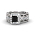 atjewels 18K White Gold Over 925 Silver Princess and Round Black and White CZ Engagement Ring MOTHER'S DAY SPECIAL OFFER - atjewels.in