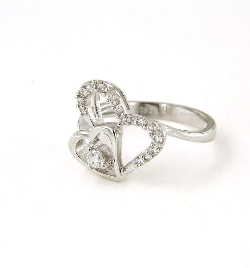 atjewels Round Cut White Cubic Zirconia .925 Sterling Silver Double Heart Ring For Women's MOTHER'S DAY SPECIAL OFFER - atjewels.in