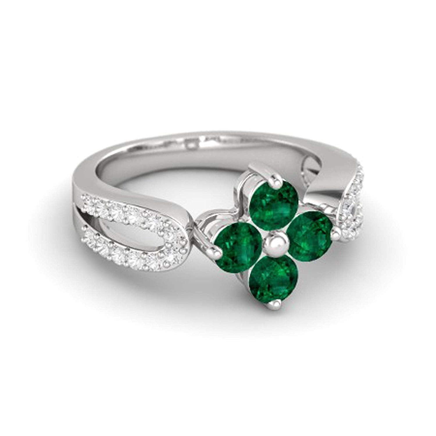 atjewels Round Cut Gemstone & White CZ .925 Sterling Silver Engagement Flower Ring For Girl's and Women's For Diwali Special - atjewels.in