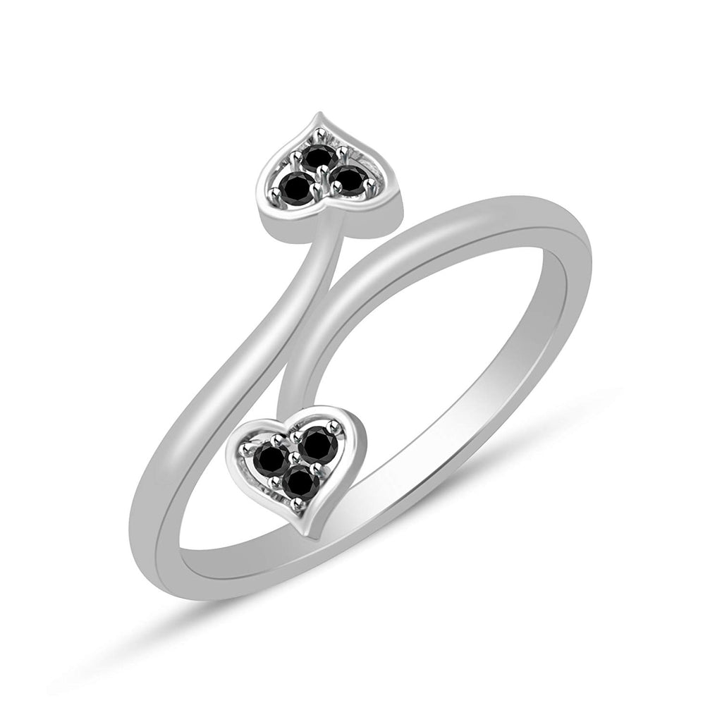 atjewels White Gold on 925 Silver Round Black Cubic Zirconia Bypass Heart Ring MOTHER'S DAY SPECIAL OFFER - atjewels.in