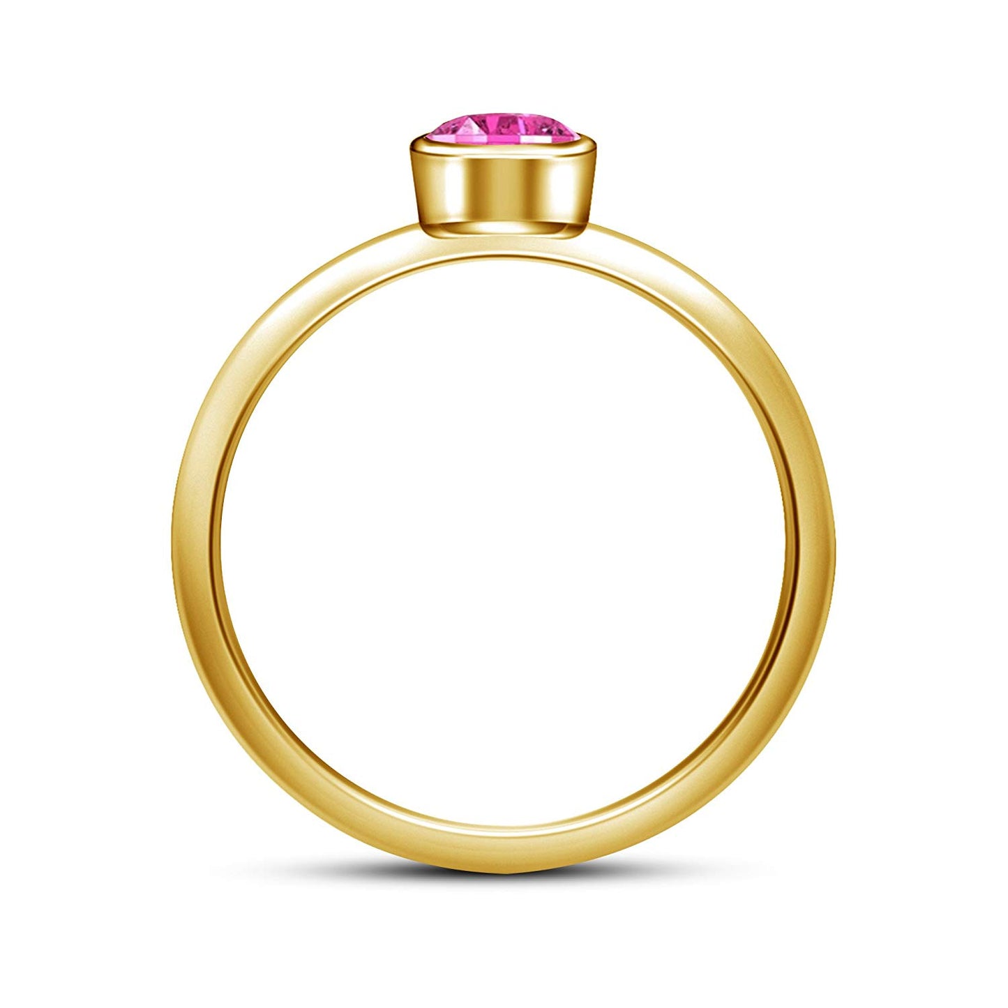 atjewels 14K Yellow Gold Over 925 Silver Round Pink Sapphire Solitaire Ring MOTHER'S DAY SPECIAL OFFER - atjewels.in