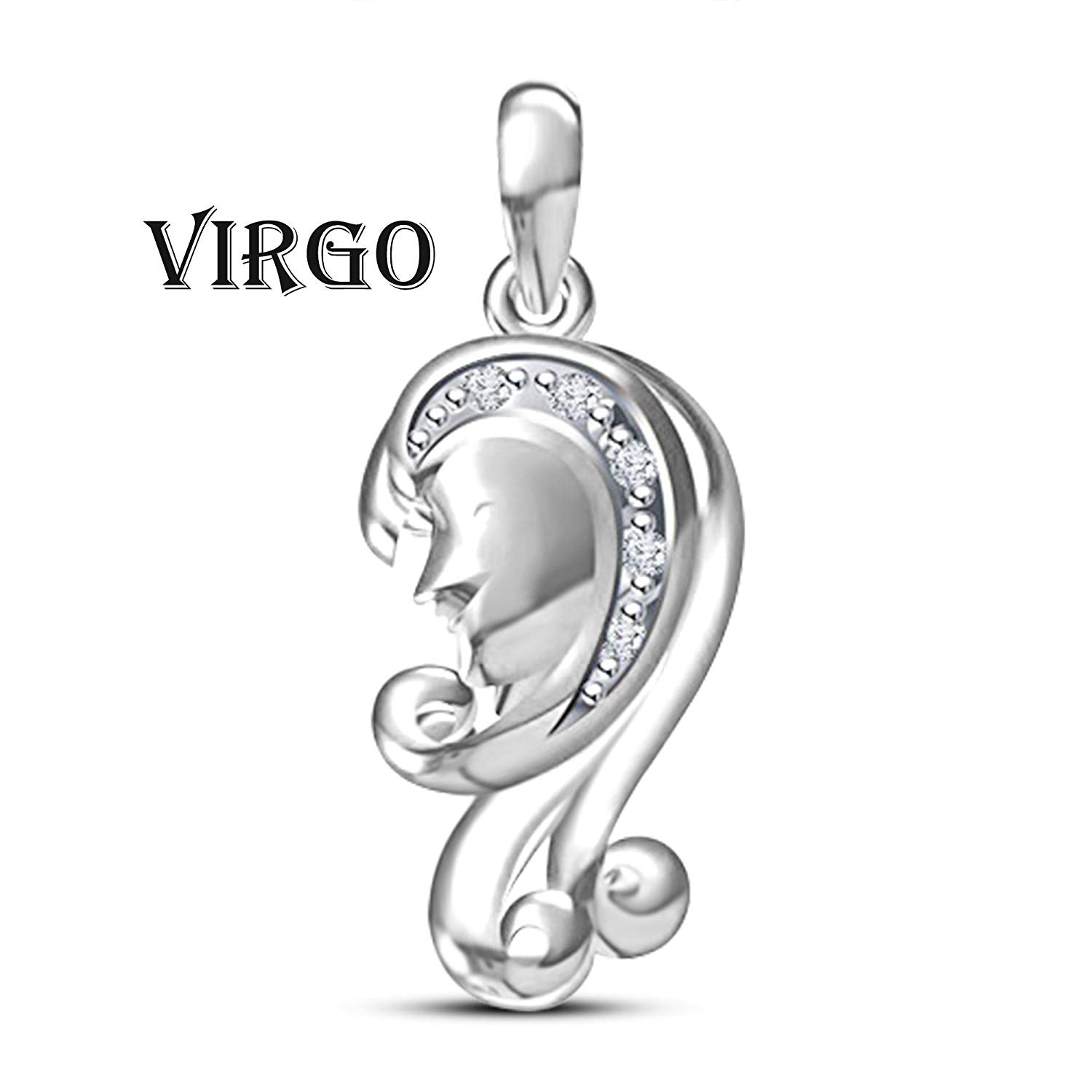 atjewels White Gold Over Solid 925 Sterling Silver Round Cut White Cubic Zirconia Virgo Zodiac Pendant MOTHER'S DAY SPECIAL OFFER - atjewels.in