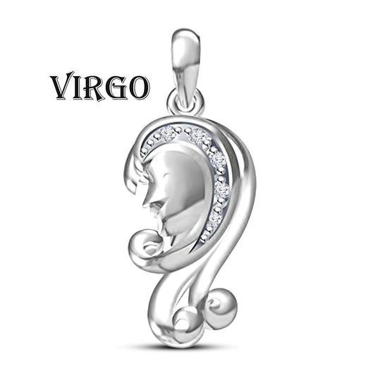 atjewels White Gold Over Solid 925 Sterling Silver Round Cut White Cubic Zirconia Virgo Zodiac Pendant MOTHER'S DAY SPECIAL OFFER - atjewels.in