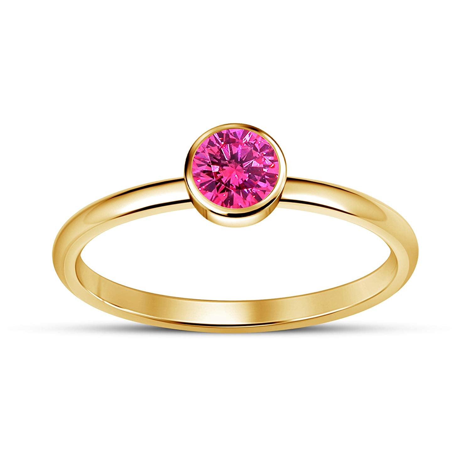 atjewels 14K Yellow Gold Over 925 Silver Round Pink Sapphire Solitaire Ring MOTHER'S DAY SPECIAL OFFER - atjewels.in