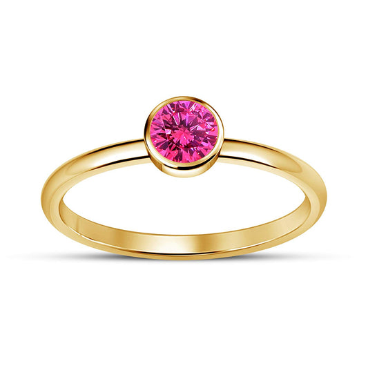 atjewels 14K Yellow Gold Over 925 Silver Round Pink Sapphire Solitaire Ring MOTHER'S DAY SPECIAL OFFER - atjewels.in