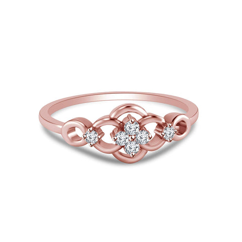 atjewels 14K Rose Gold on 925 Silver Round White Cubic Zirconia Floral Ring MOTHER'S DAY SPECIAL OFFER - atjewels.in