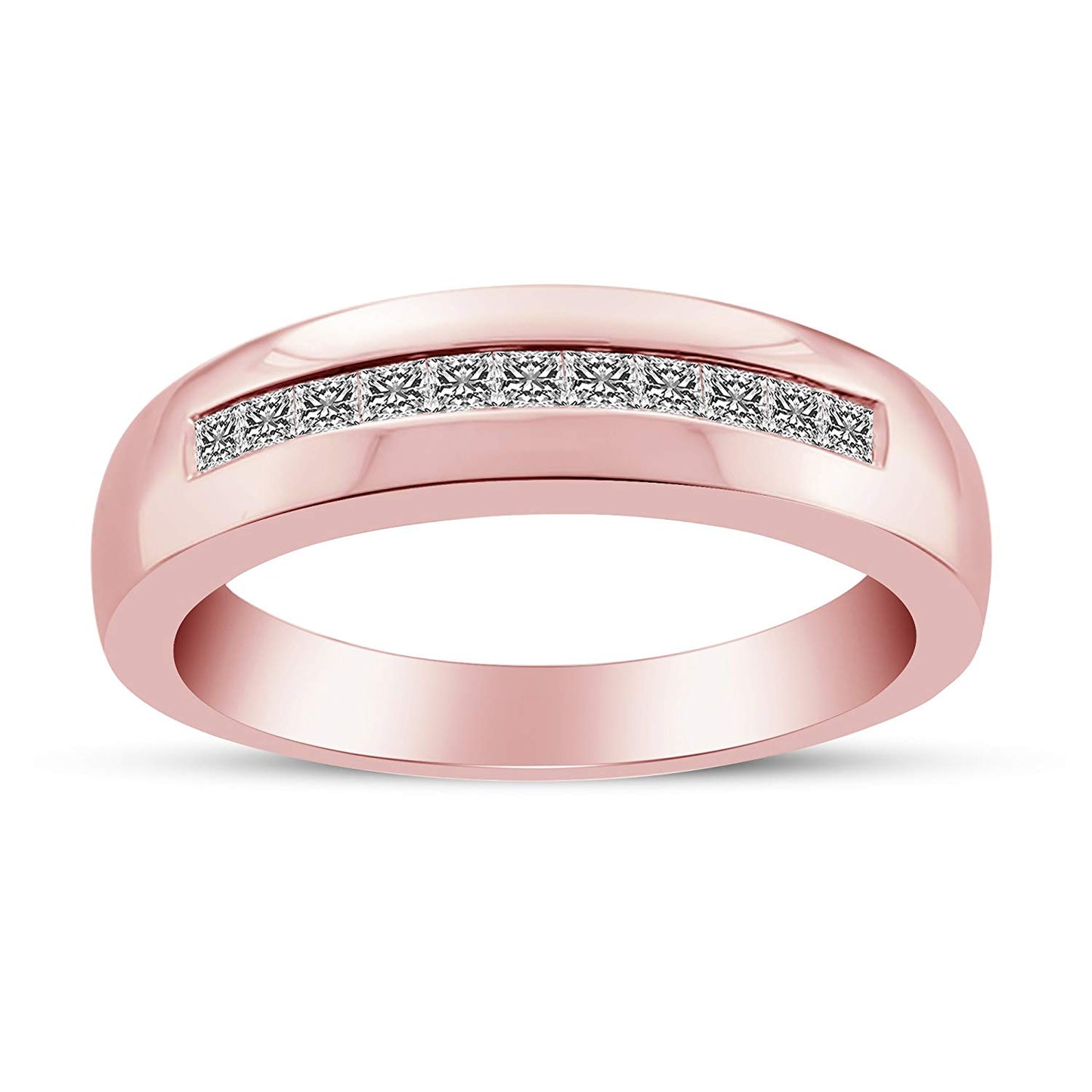 atjewels 18K Rose Gold Over 925 Sterling Princess Cut White Cubic Zirconia Wedding Band Ring MOTHER'S DAY SPECIAL OFFER - atjewels.in