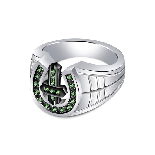 atjewels Twotone Gold Plated 925 Silver Round Green Emerald Cross Ring For Women MOTHER'S DAY SPECIAL OFFER - atjewels.in