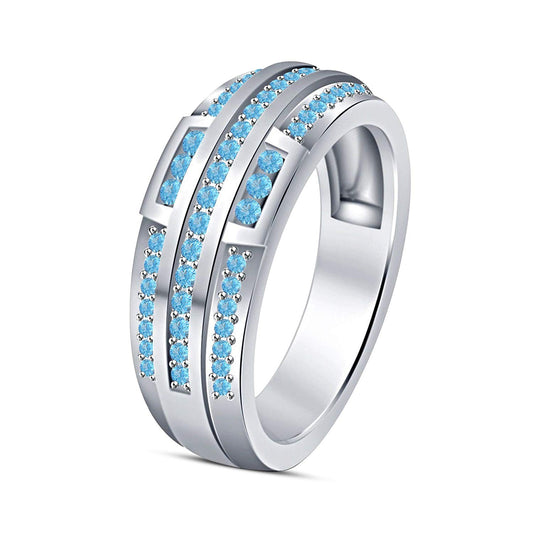 atjewels 14K White Gold on 925 Silver Round Aquamarine Wedding & Engagement Band Ring US Size 7 MOTHER'S DAY SPECIAL OFFER - atjewels.in