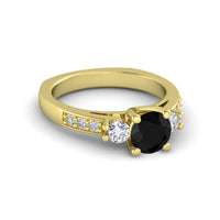 atjewels Black and White Zirconia in 14K Yellow Gold Over Sterling Solitaire With Accents Ring MOTHER'S DAY SPECIAL OFFER - atjewels.in