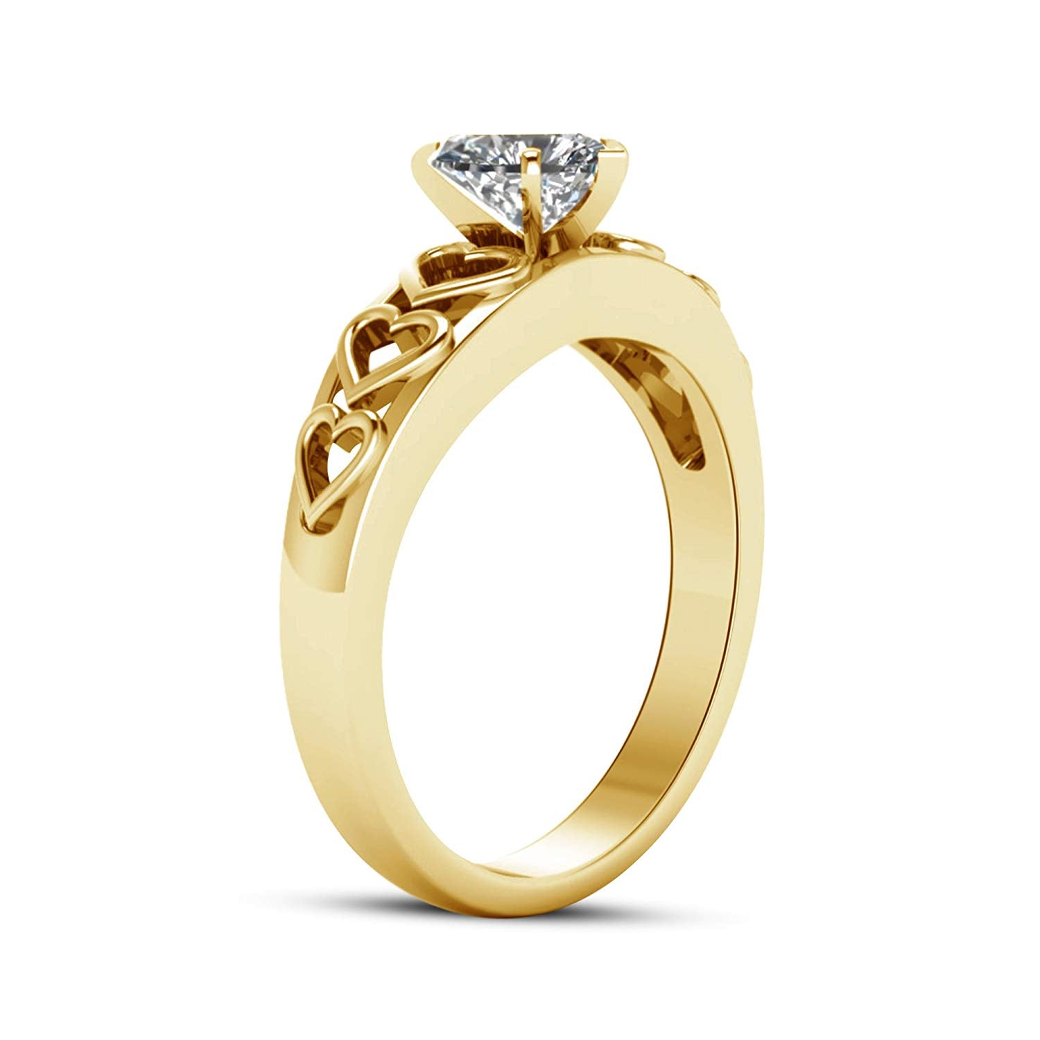 atjewels 14K Yellow Gold Over 925 Sterling with Heart Cut White Zirconia Solitaire Heart Ring Size 8.75MOTHER'S DAY SPECIAL OFFER - atjewels.in