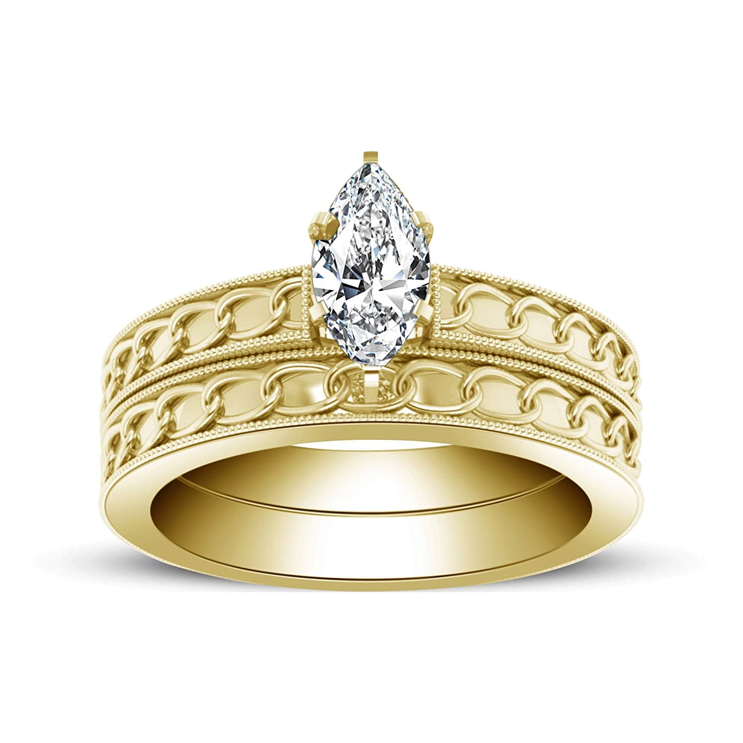 atjewels Yellow Gold Over 925 Sterling Silver Marquise Shape White CZ Women's Wedding Bridal Ring Set MOTHER'S DAY SPECIAL OFFER - atjewels.in