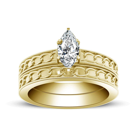 atjewels Yellow Gold Over 925 Sterling Silver Marquise Shape White CZ Women's Wedding Bridal Ring Set MOTHER'S DAY SPECIAL OFFER - atjewels.in