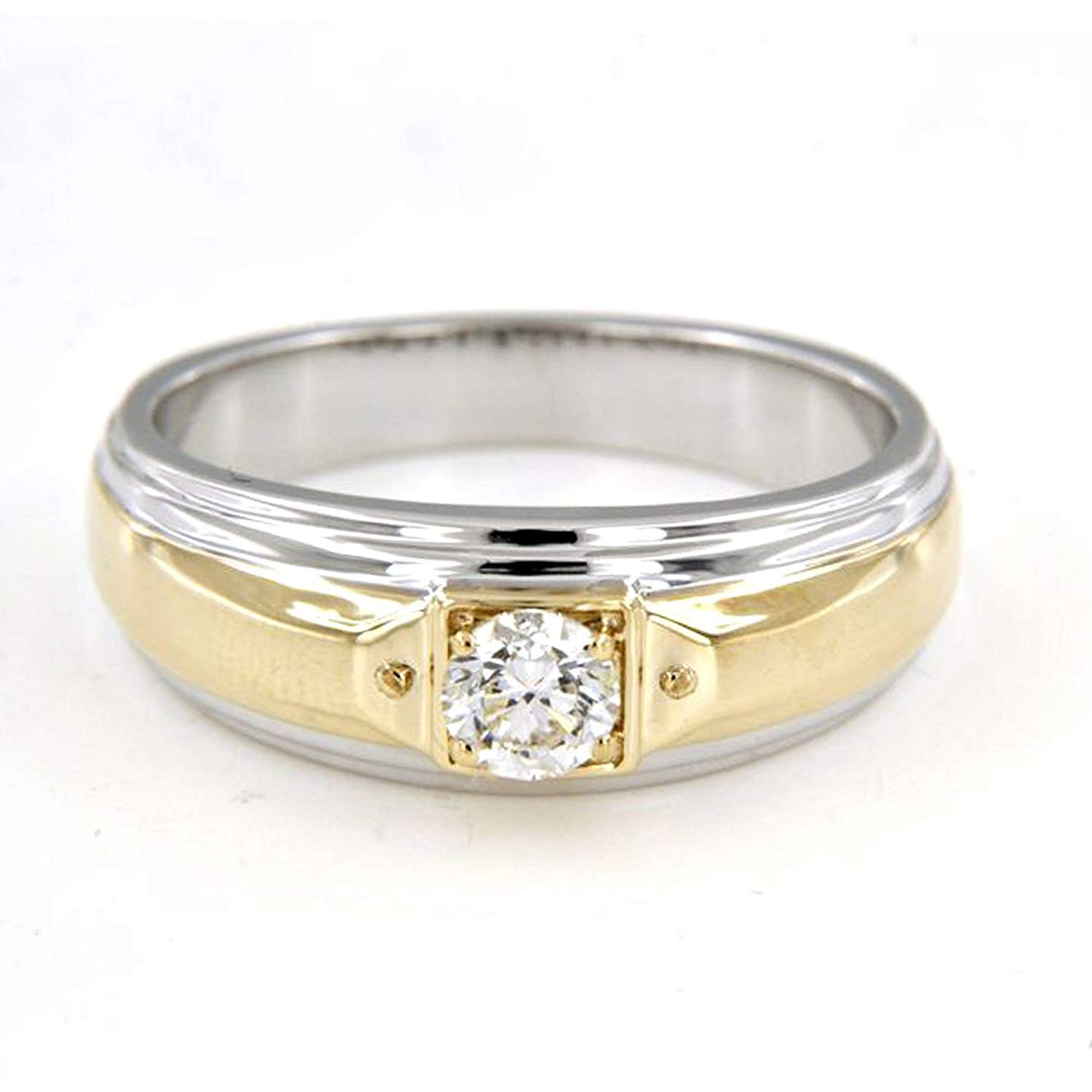 Anopchand Tilokchand Jewellers Metal 18K Twotone Gold over 925 Silver White CZ Band Ring for Men, (Silver) - atjewels.in
