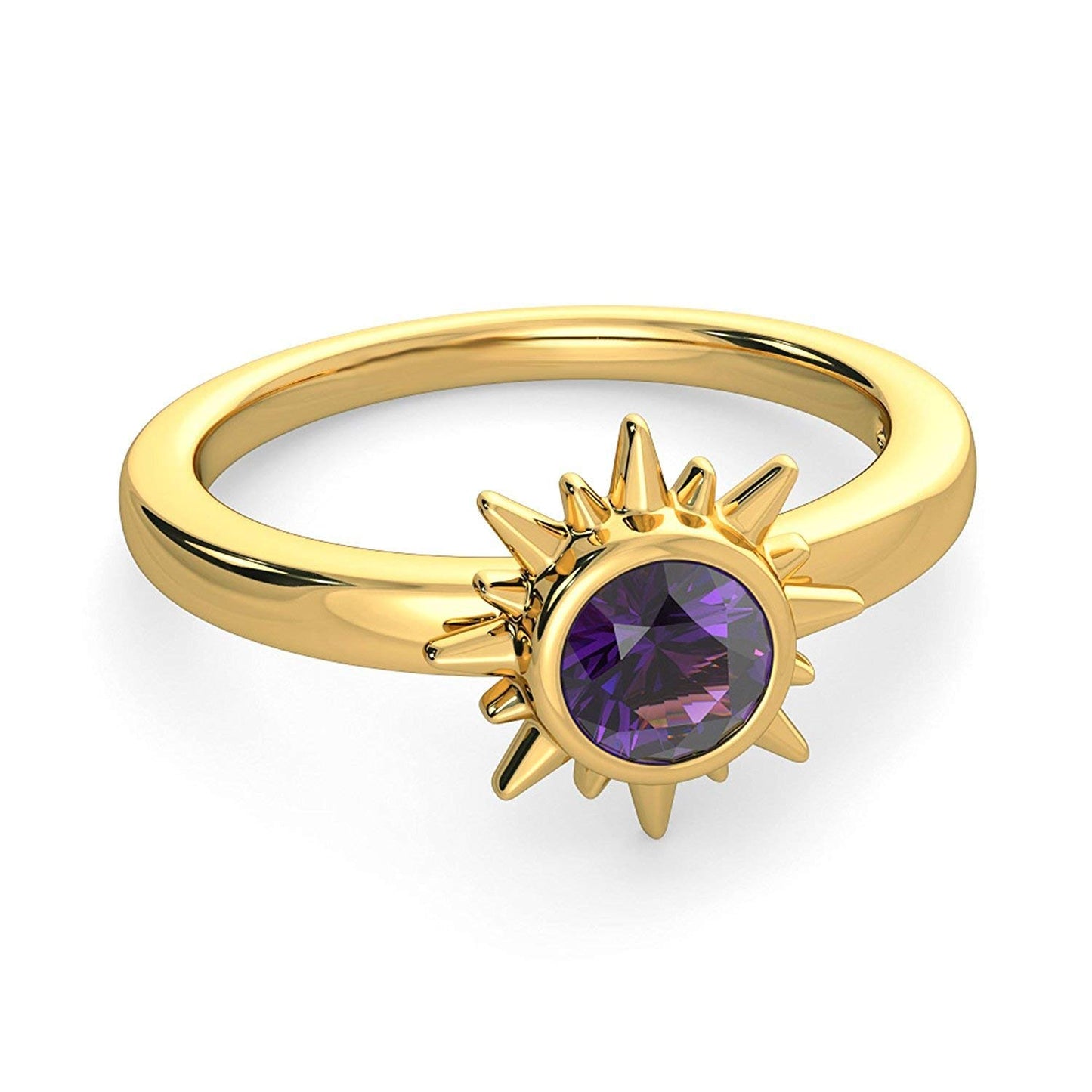 atjewels 14k Yellow Gold Over .925 Sterling Silver Round Cut Purple Amethyst Solitaire Sun Ring For Girl's & Women's For Navratri Special - atjewels.in