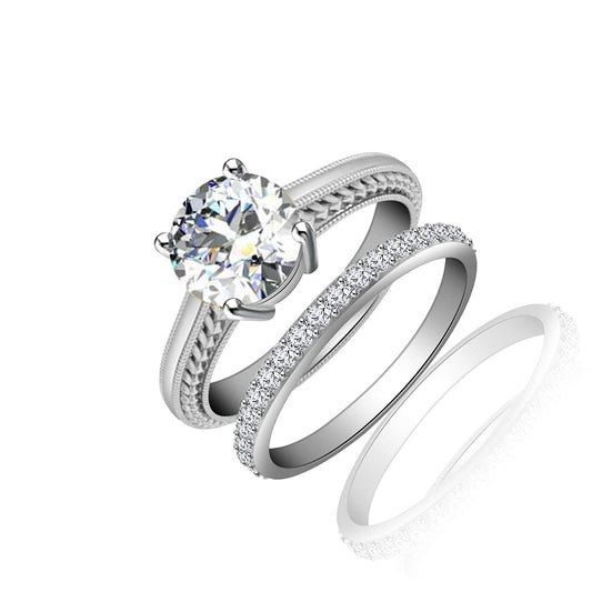 atjewels 18K White Gold Over 925 Sterling Silver Round Cut White CZ Bridal Ring Set MOTHER'S DAY SPECIAL OFFER - atjewels.in