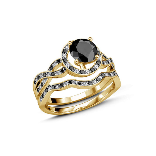 atjewels Black & White CZ 18K Yellow Gold Over .925 Sterling Silver Wedding Ring MOTHER'S DAY SPECIAL OFFER - atjewels.in