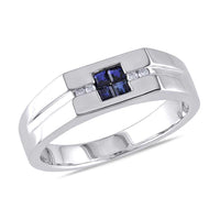 atjewels 14K White Gold Over 925 Sterling Princess Blue Sapphire and Round White Zirconia Wedding Band Ring MOTHER'S DAY SPECIAL OFFER - atjewels.in