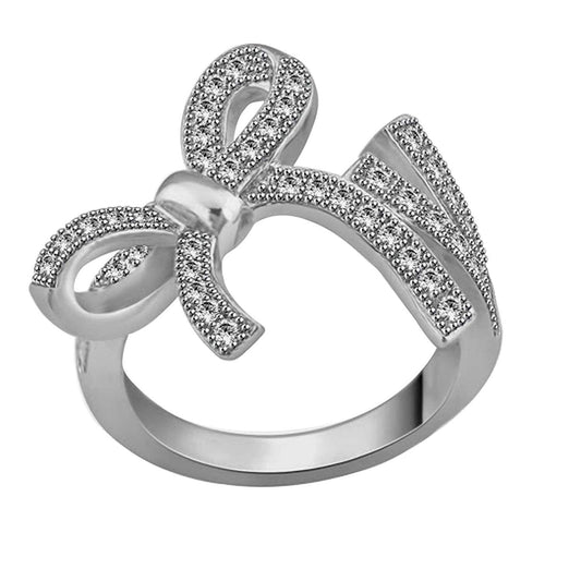 atjewels Round Cut White CZ .925 Sterling Silver Bow Ring For Women's and Girl's For Diwali Special - atjewels.in