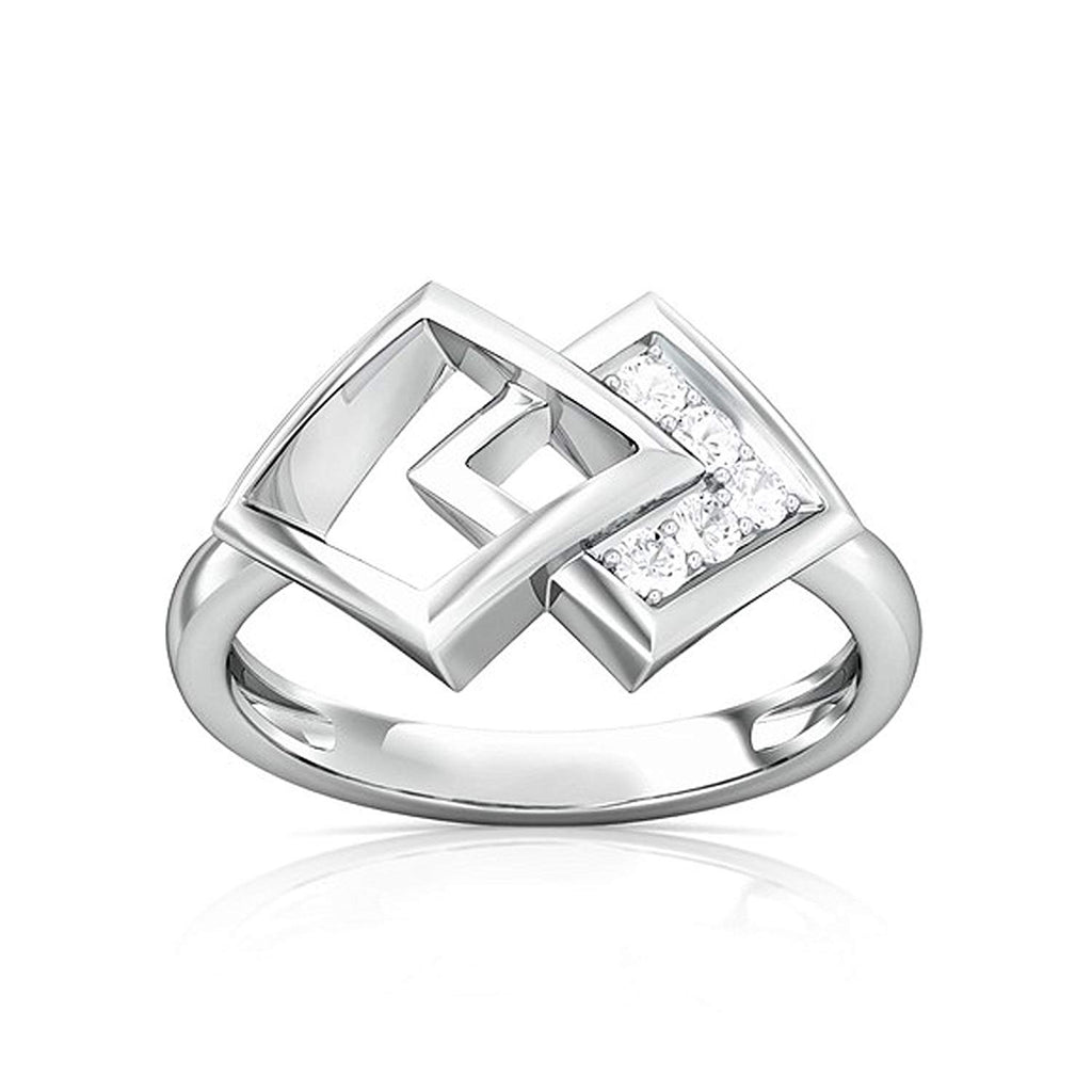 atjewels 14K White Gold Over 925 Silver Round White CZ Double Square Five Stone Ring (5) MOTHER'S DAY SPECIAL OFFER - atjewels.in