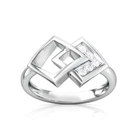 atjewels 14K White Gold Over 925 Silver Round White CZ Double Square Five Stone Ring (5) MOTHER'S DAY SPECIAL OFFER - atjewels.in
