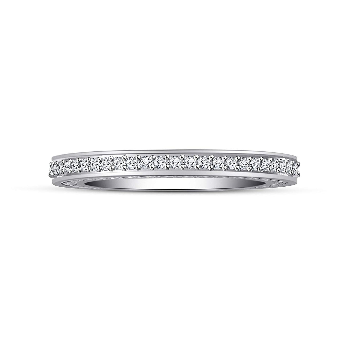 atjewels 14K White Gold on 925 Silver Round White Diamond Wedding & Engagement Band Ring MOTHER'S DAY SPECIAL OFFER - atjewels.in