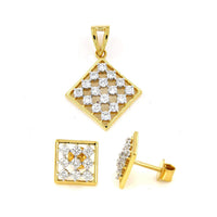 atjewels 14K Yellow Gold On 925 Silver Square Pendant and Earrings Set MOTHER'S DAY SPECIAL OFFER - atjewels.in