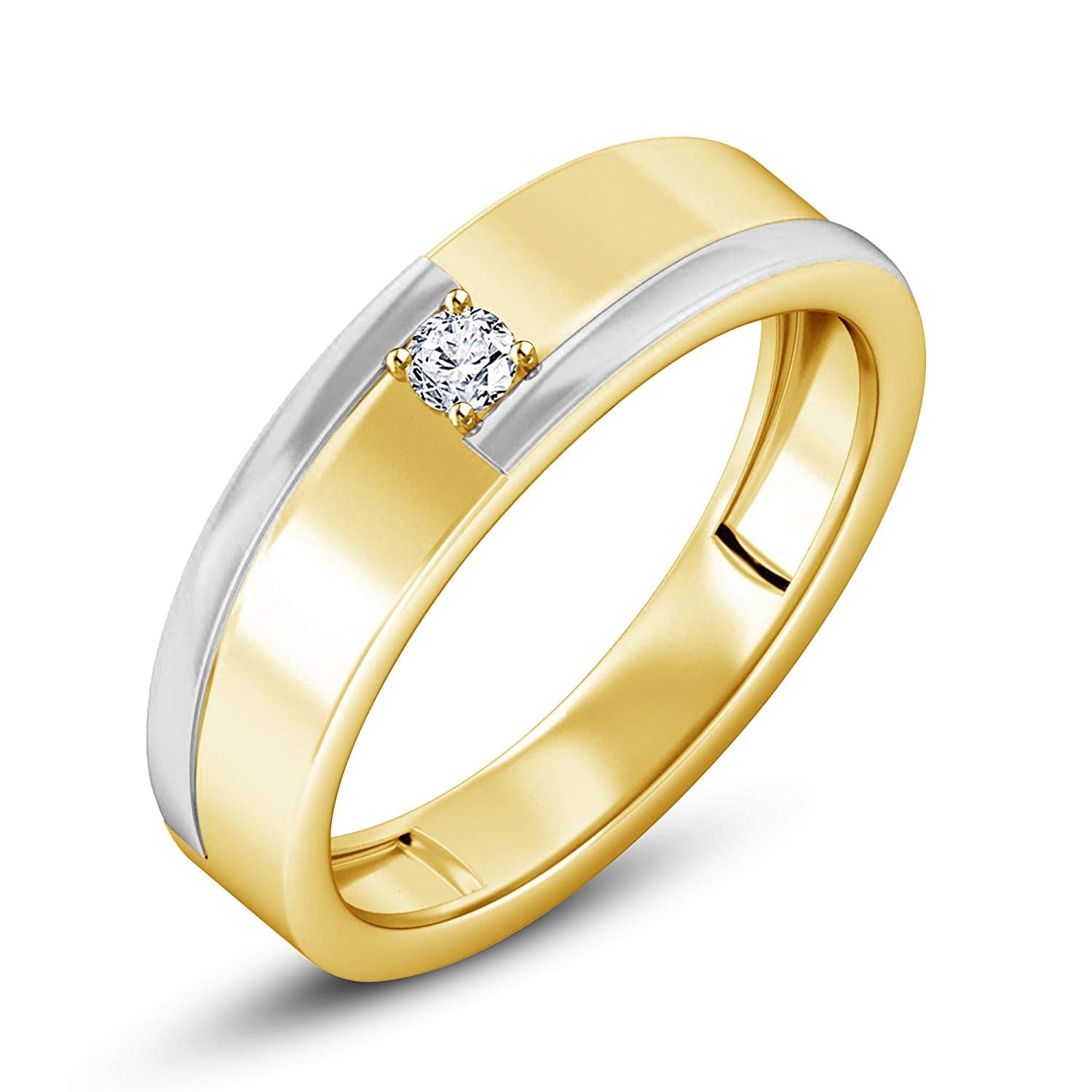 atjewels14K Yellow Gold Plated on 925 Silver Unique Style Round White Zirconia Engagement Men's Band Ring MOTHER'S DAY SPECIAL OFFER - atjewels.in