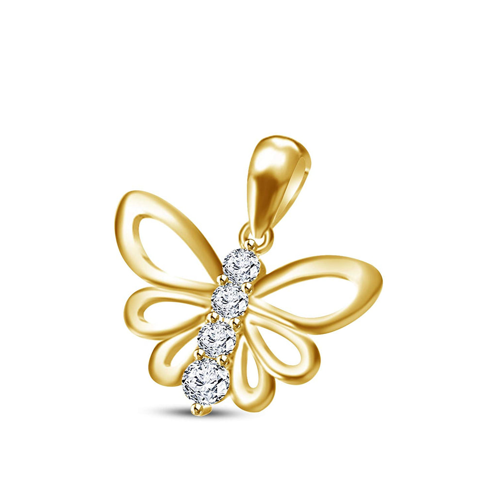 atjewels 14K Yellow Gold Over 925 Sterling Round White CZ Butterfly Pendant MOTHER'S DAY SPECIAL OFFER - atjewels.in