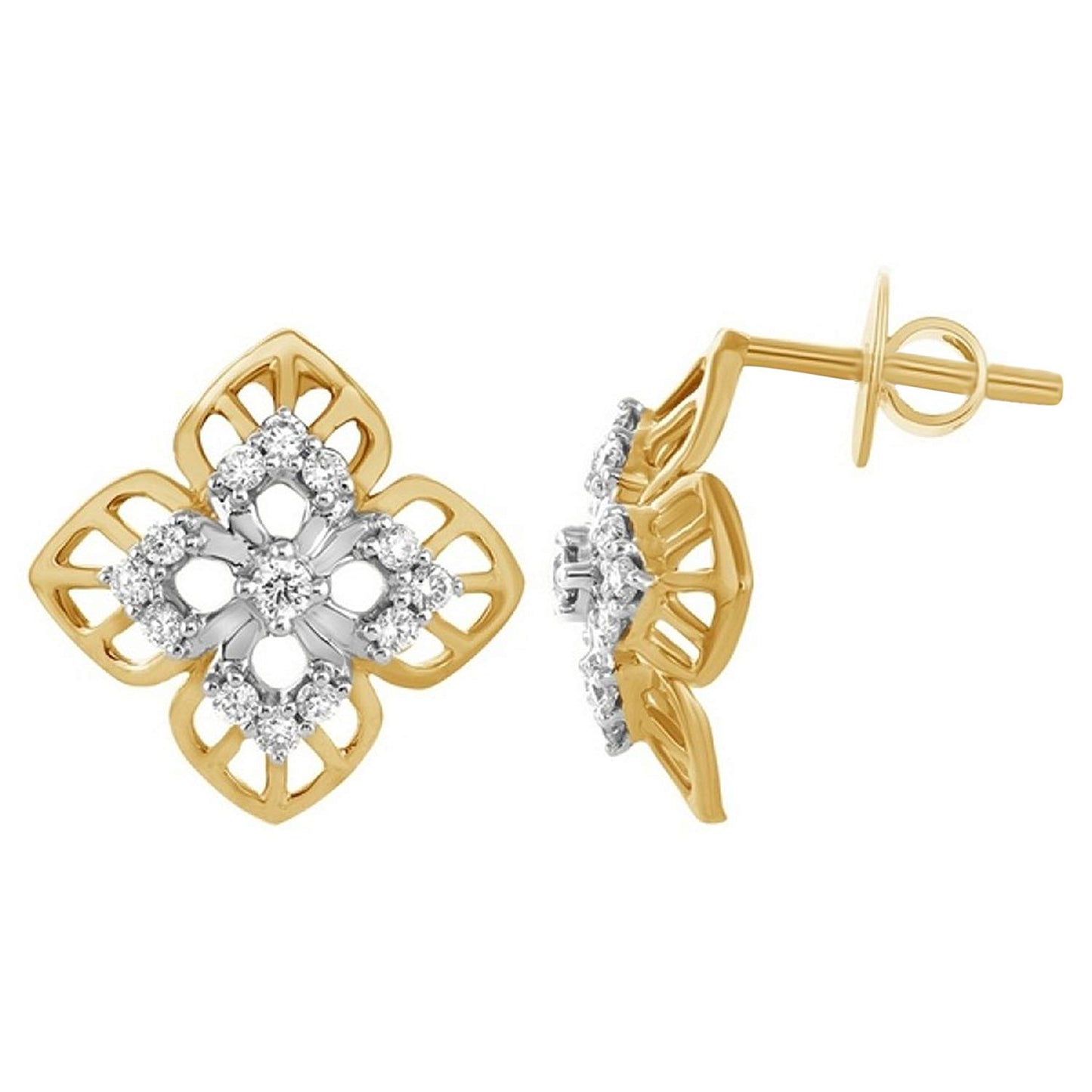 atjewels Flower Stud Earrings Round White Zirconia in 14K Twotone Gold Over 925 Sterling Silver For Women's MOTHER'S DAY SPECIAL OFFER - atjewels.in