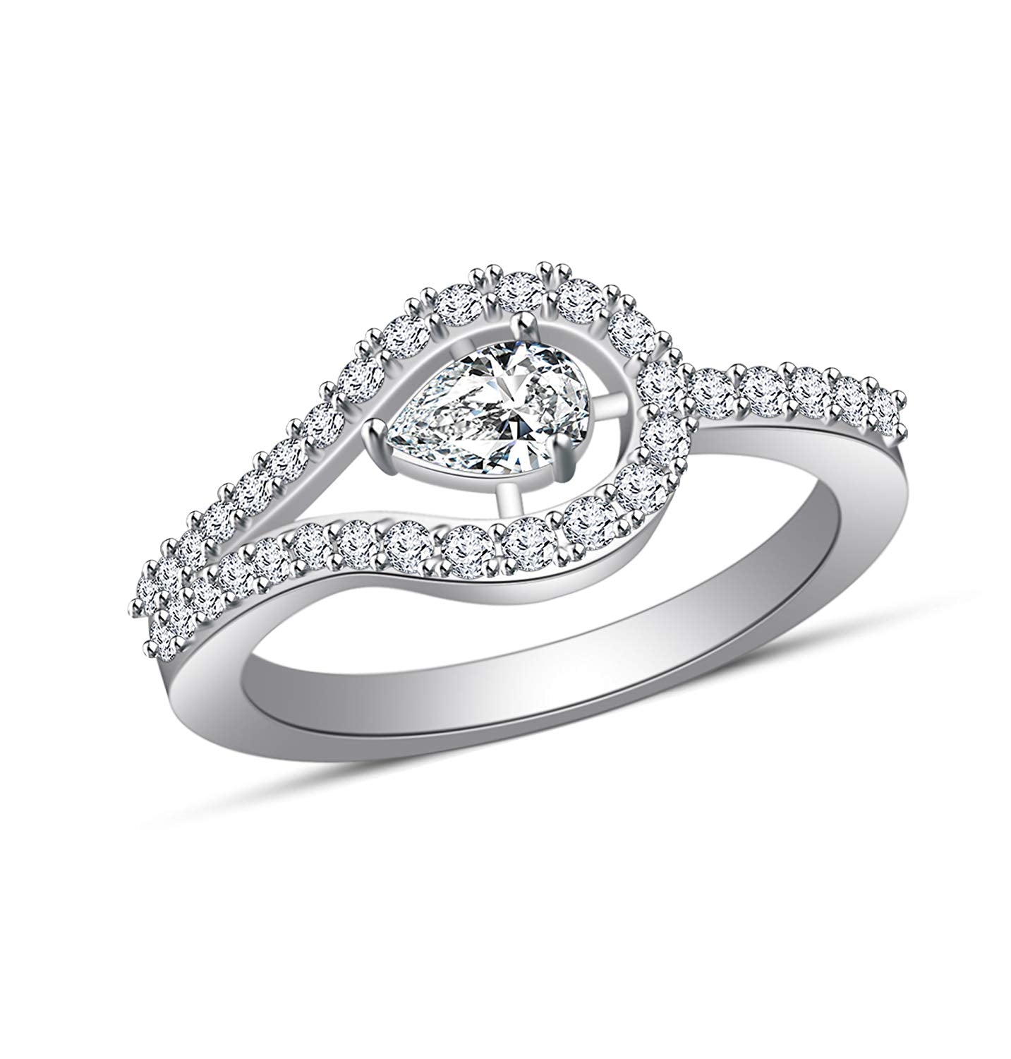 atjewels 14K White Gold Over 925 Sterling White Pear and Round CZ Engagement & Wedding Ring Size US 7 MOTHER'S DAY SPECIAL OFFER - atjewels.in