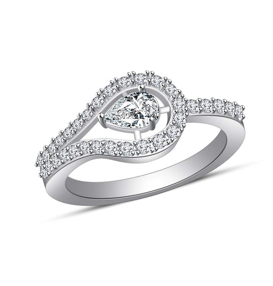 atjewels 14K White Gold Over 925 Sterling White Pear and Round CZ Engagement & Wedding Ring Size US 7 MOTHER'S DAY SPECIAL OFFER - atjewels.in